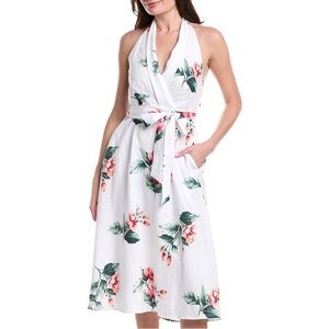 Tommy Bahama White Floral Halter Midi Dress with Tie